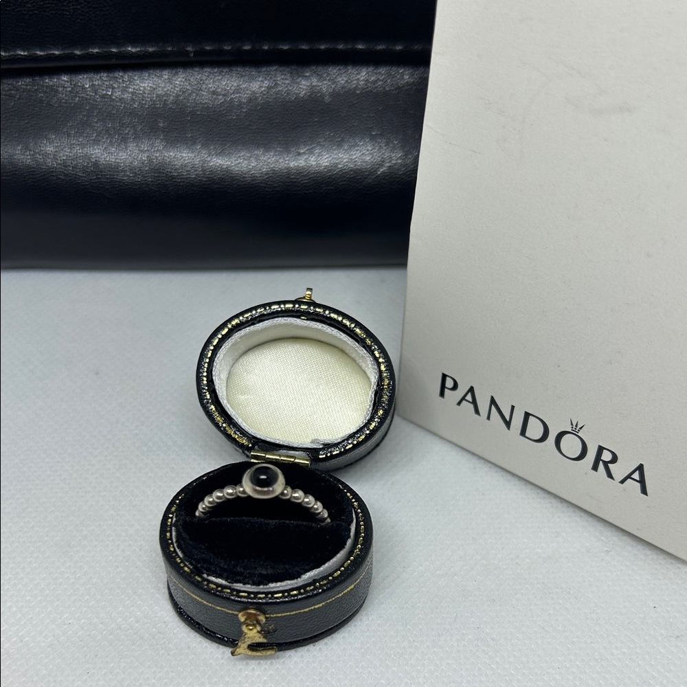 Pandora Sterling Silver Ring with Onyx Cabochon Stone